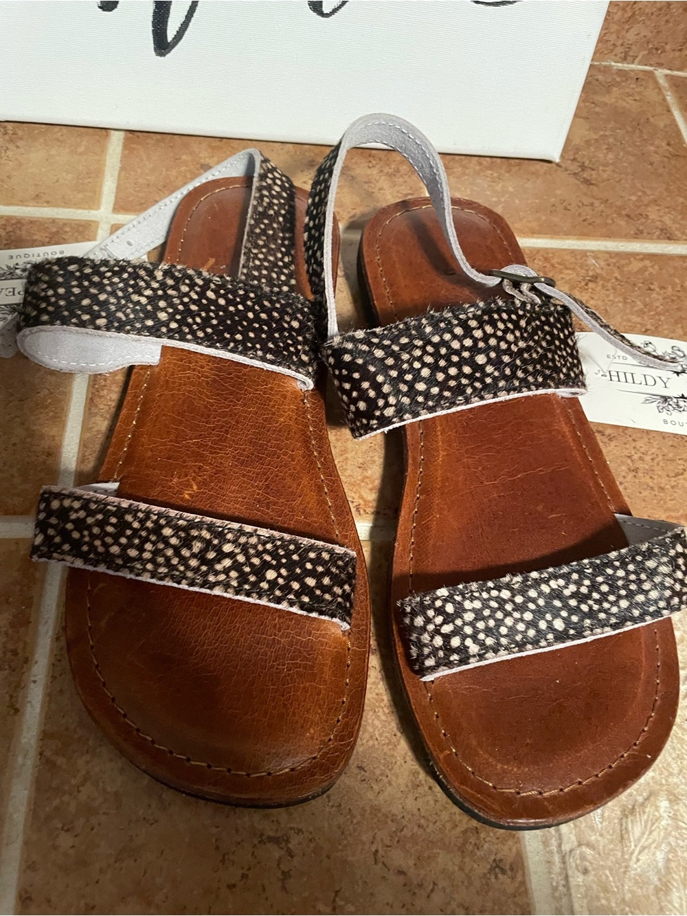 Women’s Speckled Black & White Strap Sandals by Hildy